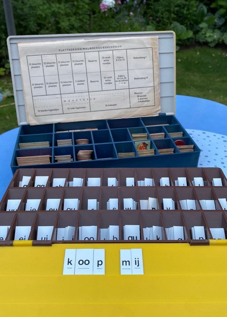 Vintage Malmberg rekendoos letterdoos taal doos bijna gratis, Ophalen of Verzenden