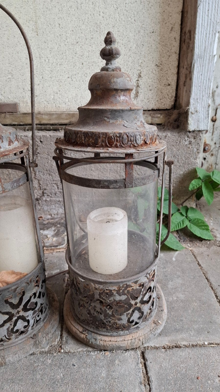 Rustieke metalen lantaarn met kaars, Ophalen of Verzenden