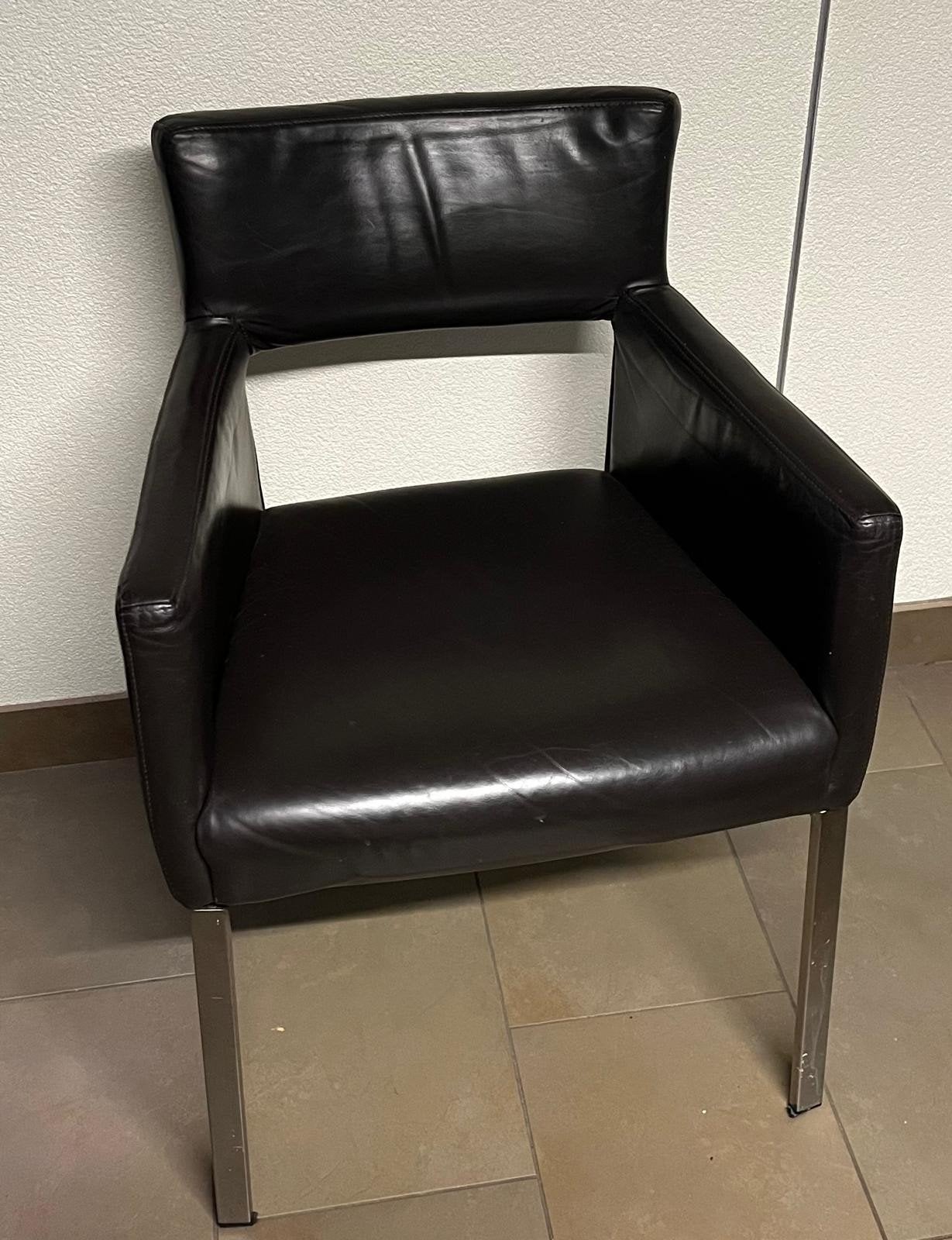 Leren Foucault stoelen (6) met RVS frame, Gebruikt, Bruin, Ophalen of Verzenden, Vijf, Zes of meer stoelen