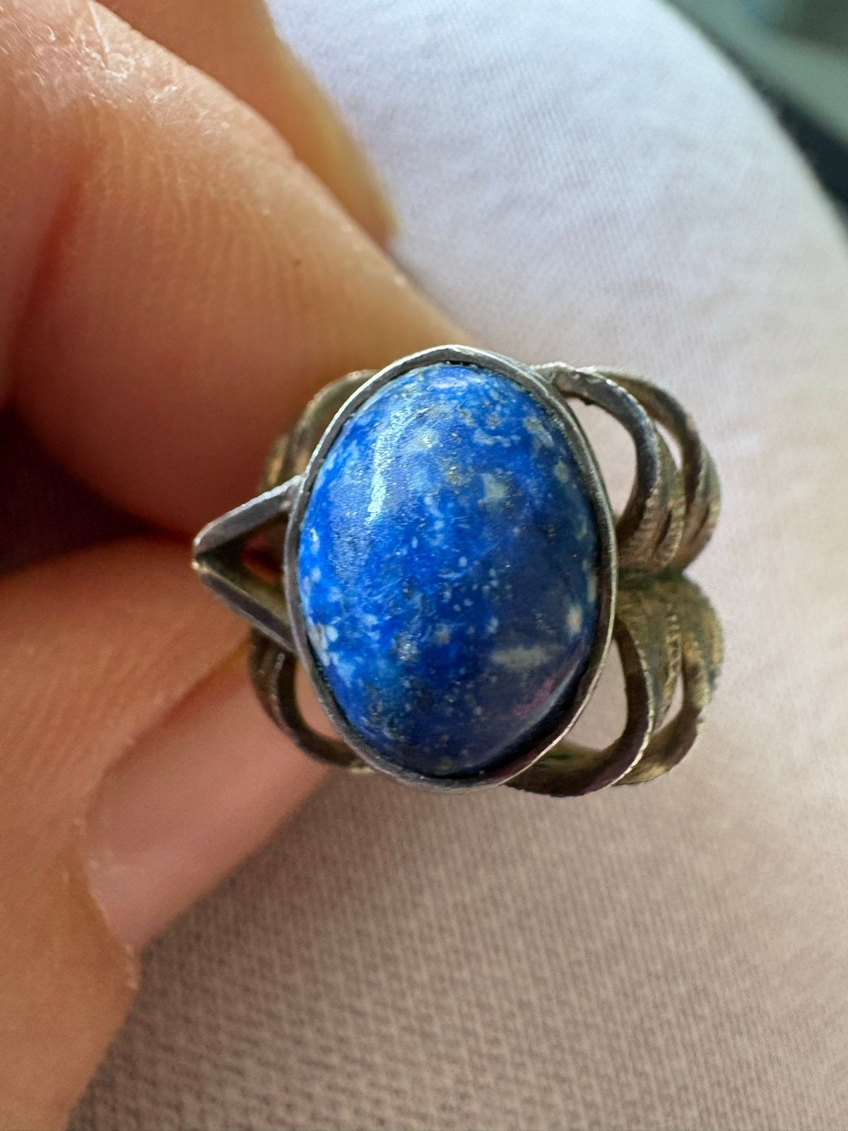 Vintage 835 Zilveren Ring met Lapis Lazuli | Maat 16, Sieraden, Tassen en Uiterlijk, Ringen, Gebruikt, Blauw, Ophalen of Verzenden