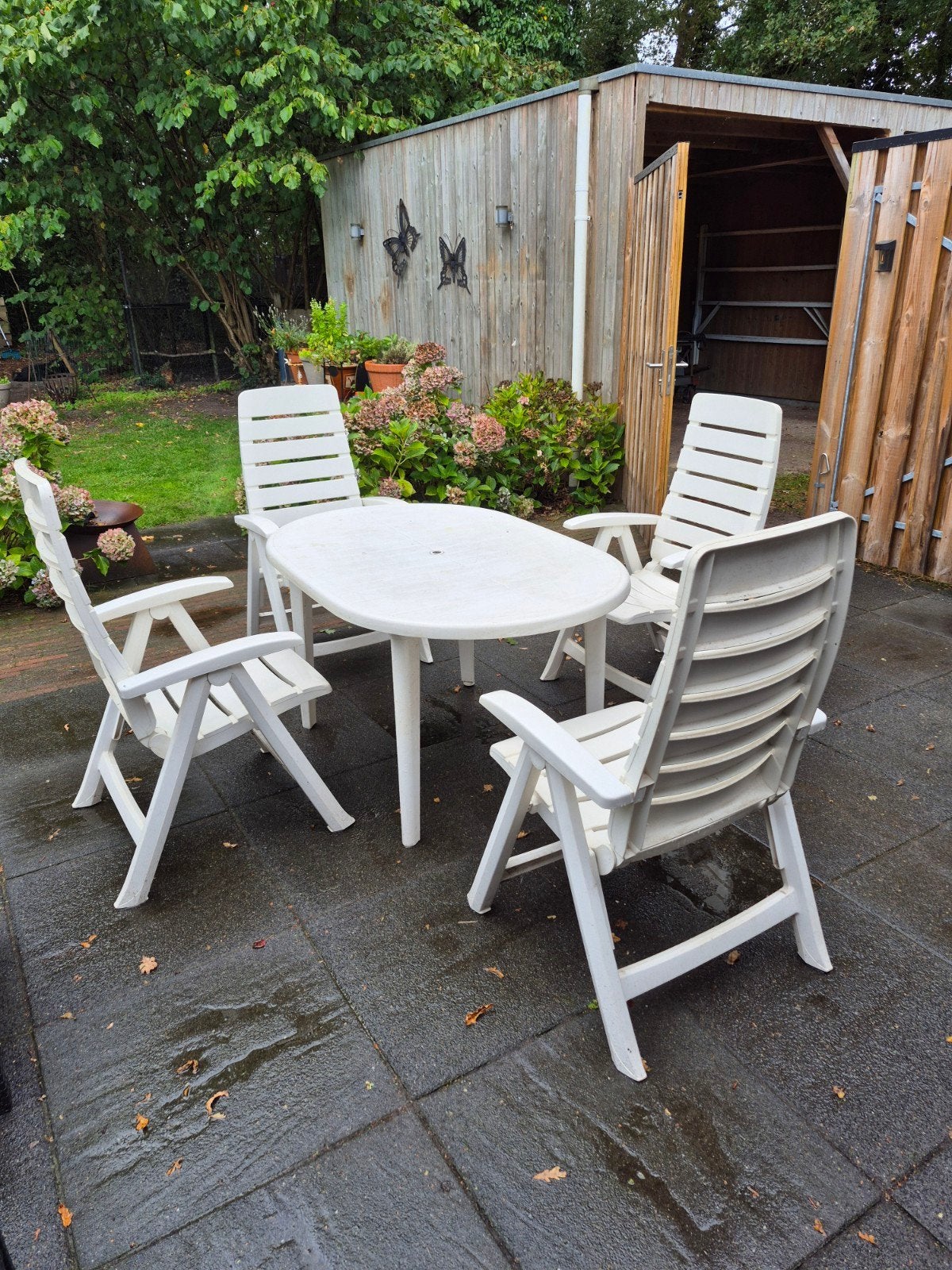 Tuinset met 4 stoelen, Ophalen, Gebruikt, Kunststof