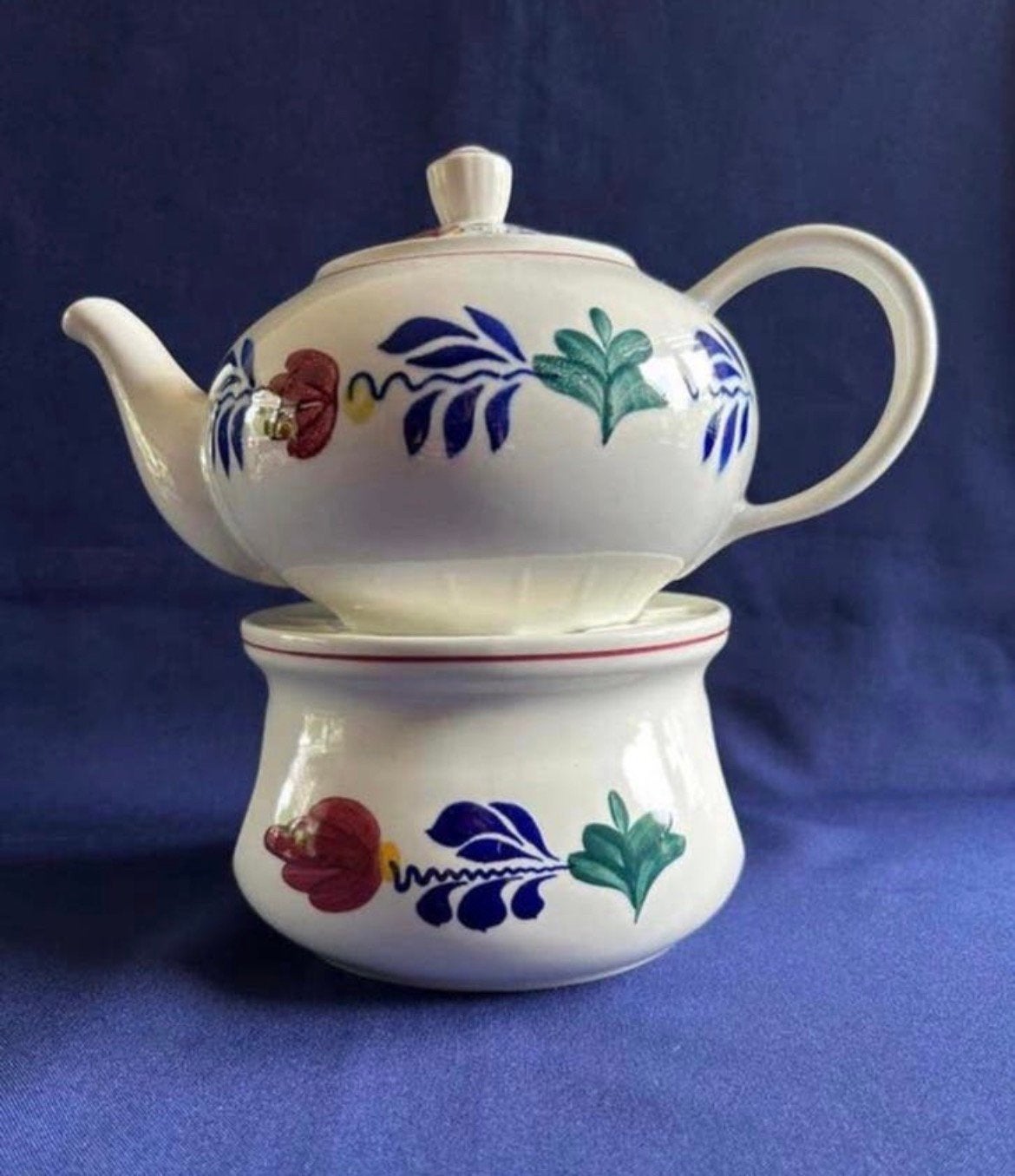 Boerenbont theepot met rechaud, Huis en Inrichting, Keuken | Servies, Overige typen, Ophalen of Verzenden, Zo goed als nieuw, Aardewerk