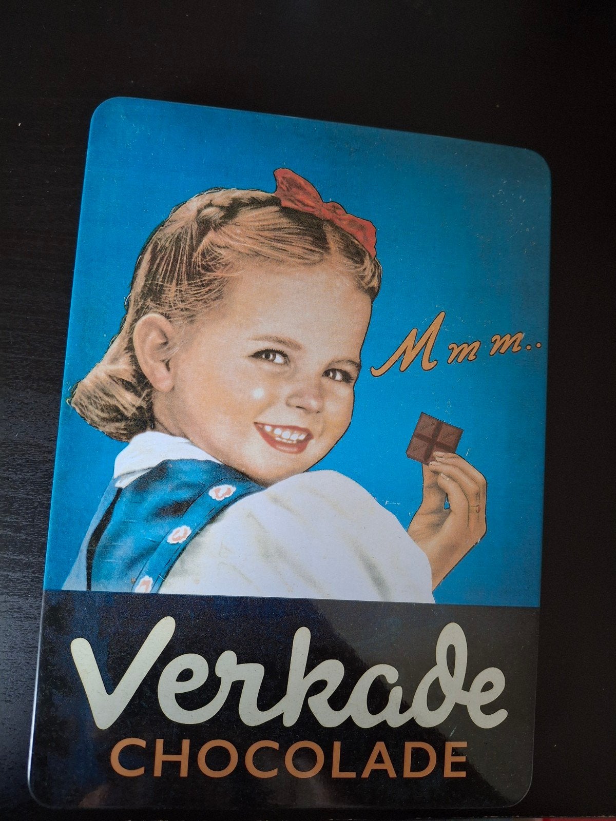 Vintage Verkade Chocolade blik - Meisje met chocolade, Verzamelen, Ophalen of Verzenden