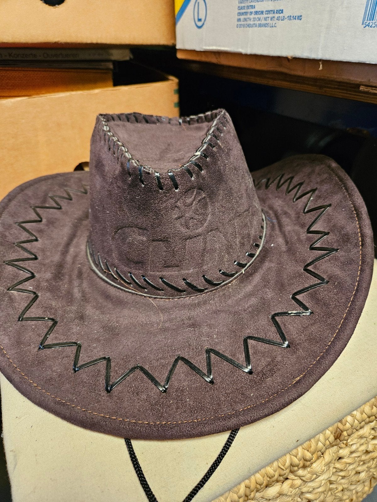 Bruine leren cowboyhoed met koord, Kleding | Heren, Ophalen, Onbekend, Hoed, One size fits all