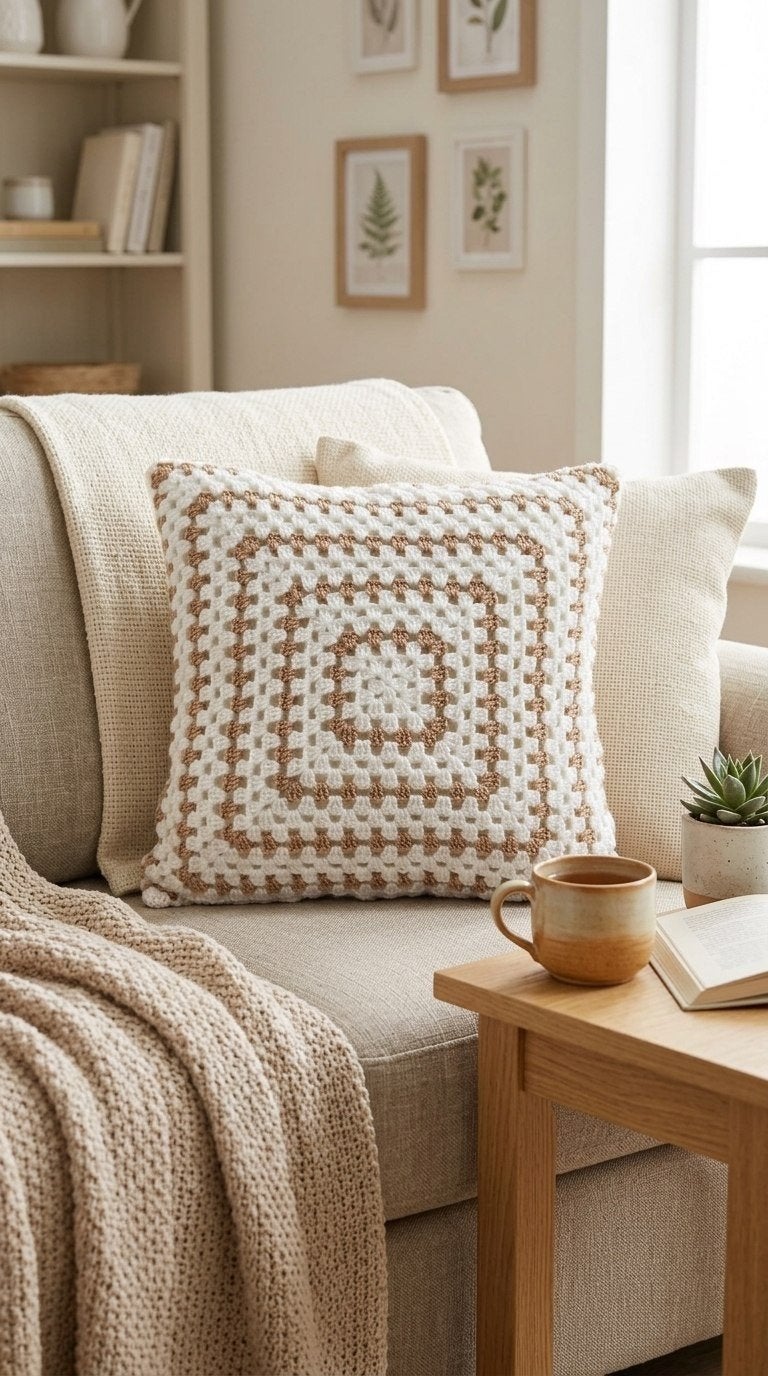 Handmade Crochet Pillow Cover 45x45 with Top Tie Closure, Overige merken, Wit, Vierkant, Nieuw