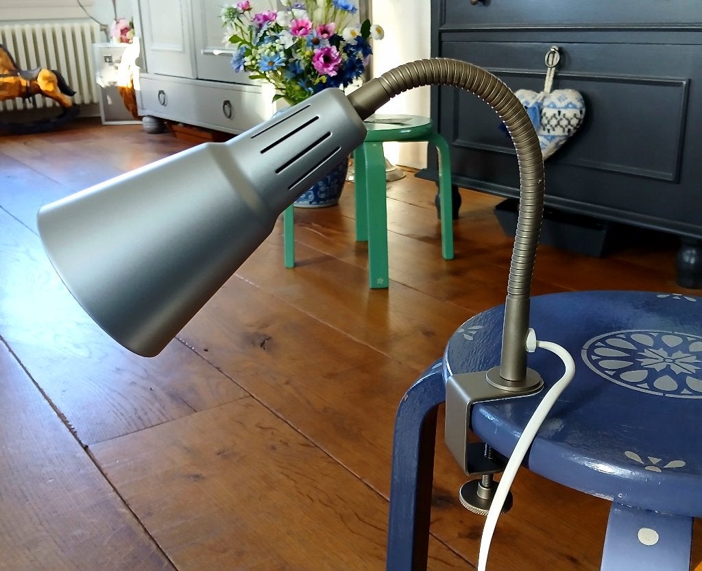 Vintage klemlamp - Ikea Kvart zilver / grijs - jaren 80/90, Gebruikt, Zilver, Metaal, Met schakelaar