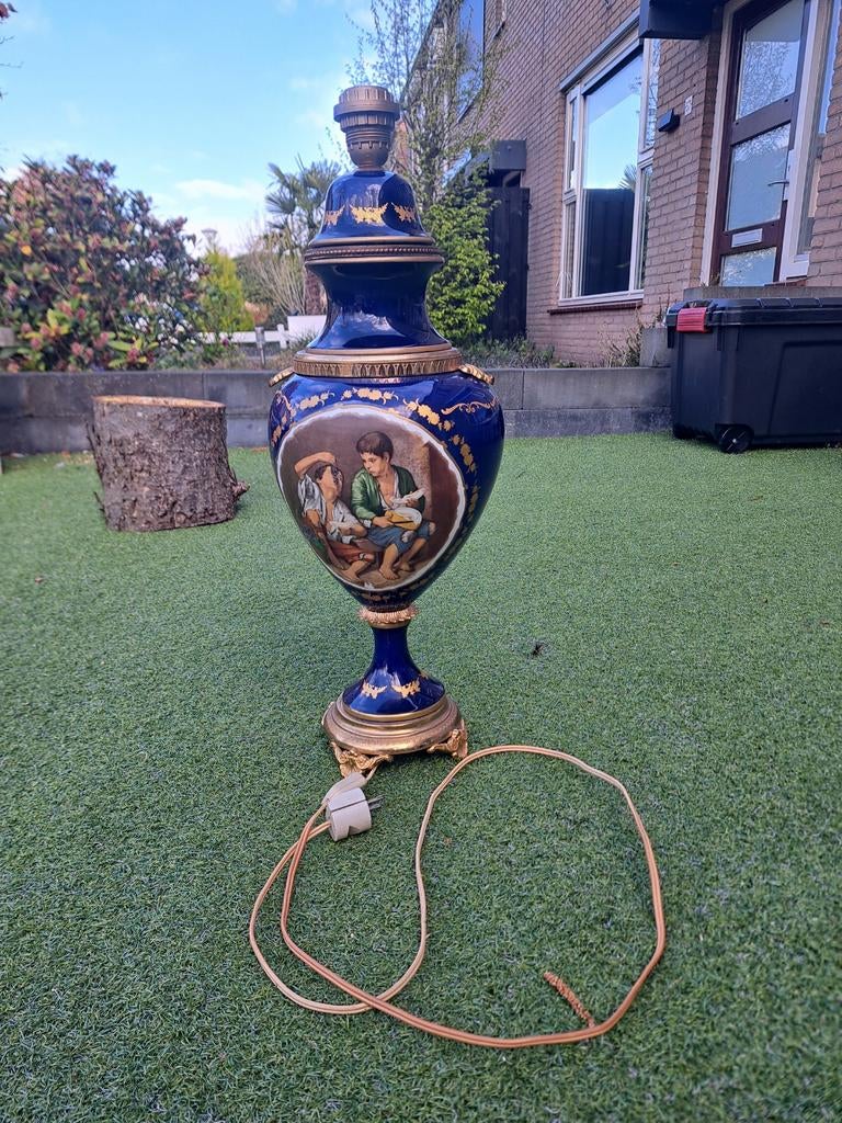 Vintage Kobaltblauwe Limoges Tafellamp Vaas, Antiek en Kunst, Antiek | Lampen, Ophalen of Verzenden