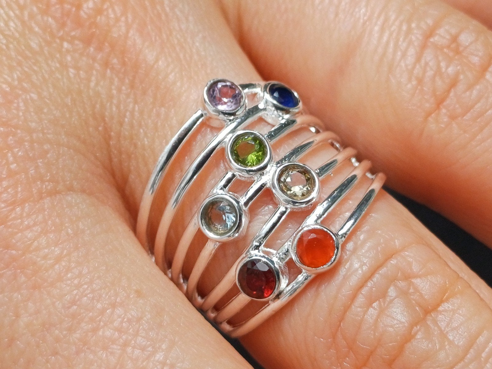 Vanoli 925 zilveren ring  chakra stenen maat 17 19 19,75, Daiva1973@hotmail.com, Vanoli, Overige kleuren, 19 tot 20