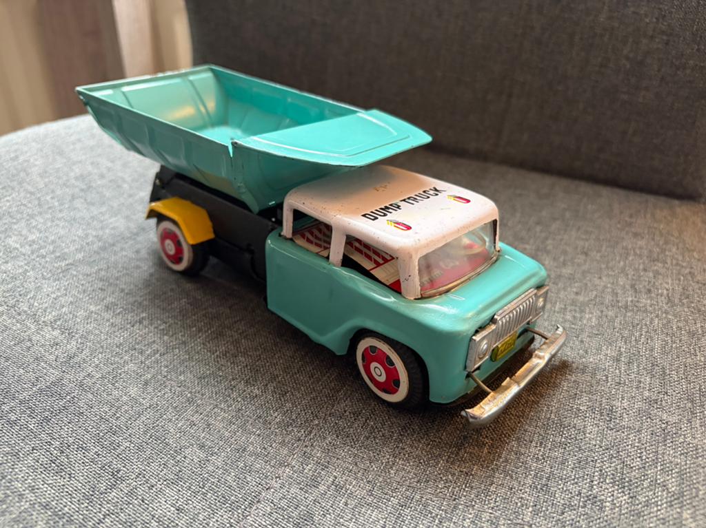 Blikken dump truck 1950, Antiek en Kunst, Antiek | Speelgoed, Ophalen of Verzenden