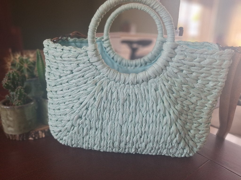 Piero Erbacci Florence rieten aqua boodschappentas mand tas, Verzenden, Zo goed als nieuw, Overige kleuren, Shopper