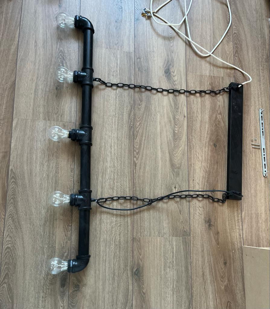 Industriële hanglamp met 5 Edison gloeilampen, Huis en Inrichting, Lampen | Hanglampen, Ophalen, Zo goed als nieuw, Metaal, Minder dan 50 cm