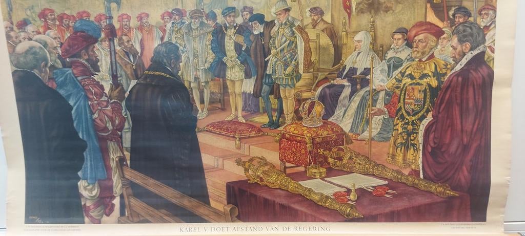 Schoolplaat "Karel de V doet afstand van de regering", Ophalen of Verzenden