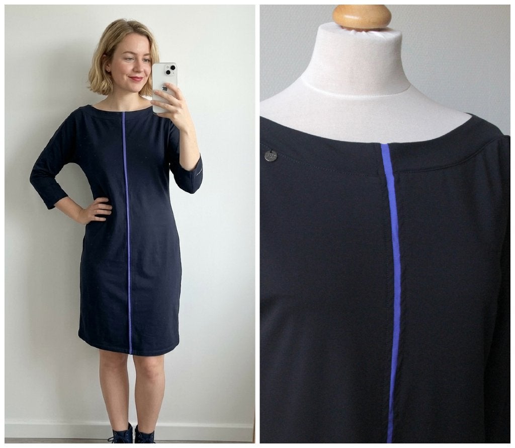 Zip73 - stijlvolle travel jurk blauw - maat M, Kleding | Dames, Maat 38/40 (M), Zip73, Zo goed als nieuw, Boven de knie