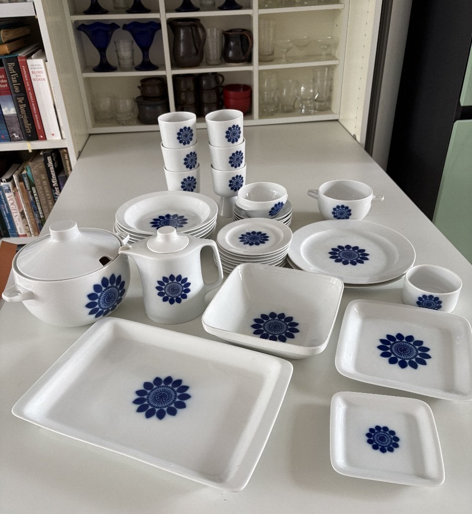 Vintage servies met blauw bloemmotief, Ophalen, Gebruikt, Overige merken, Overige typen