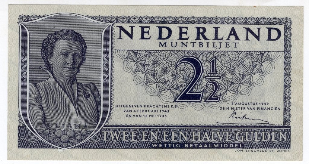 Nederland 2,50 Gulden XF 1949, Ophalen of Verzenden