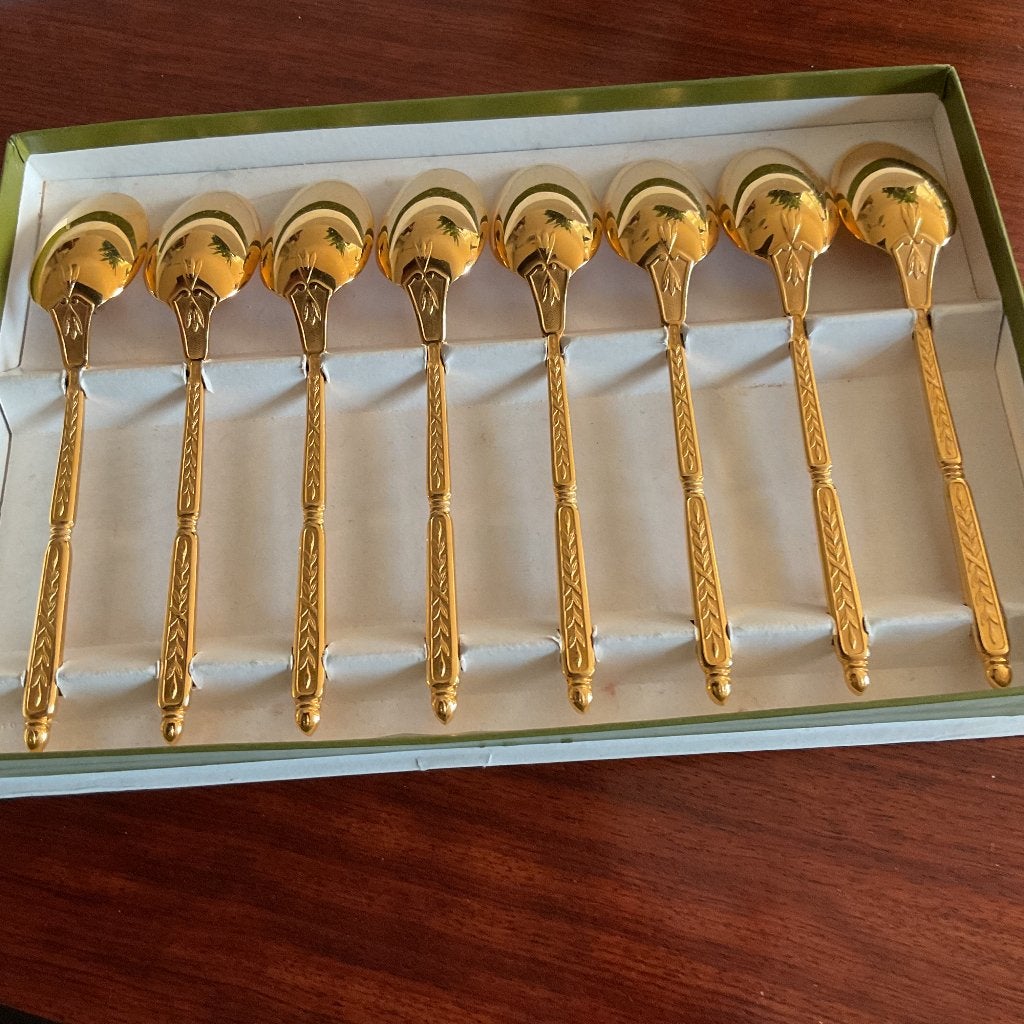8 vergulde, gold plated Christofle koffie- / dessert lepels, Ophalen of Verzenden