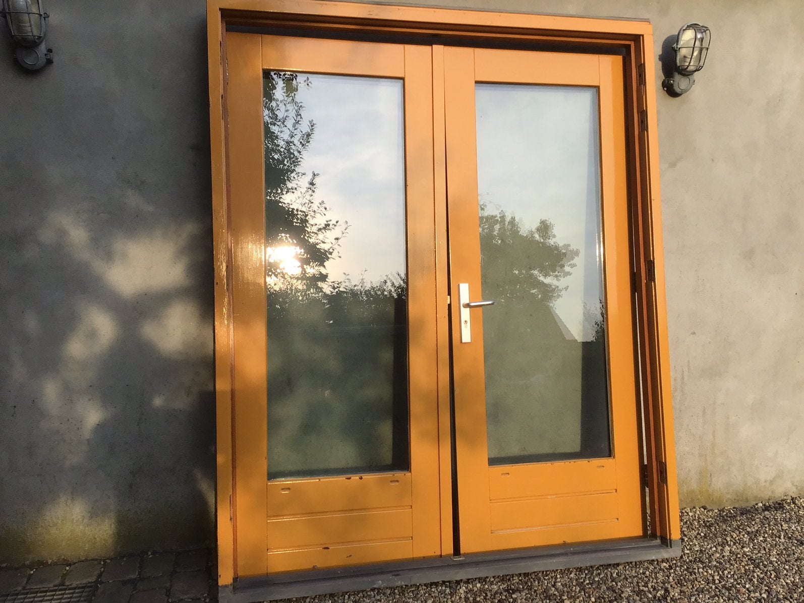 PUI openslaande dubbele deuren met KOZIJN serre tiny house, Ophalen, Gebruikt, Buitendeur, Glas