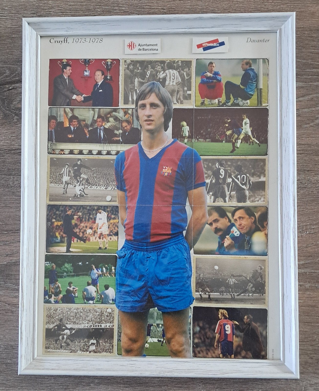 Ingelijste collage Johan Cruyff FC Barcelona 1973-1978, Verzamelen, Ophalen of Verzenden, Zo goed als nieuw, Buitenlandse clubs