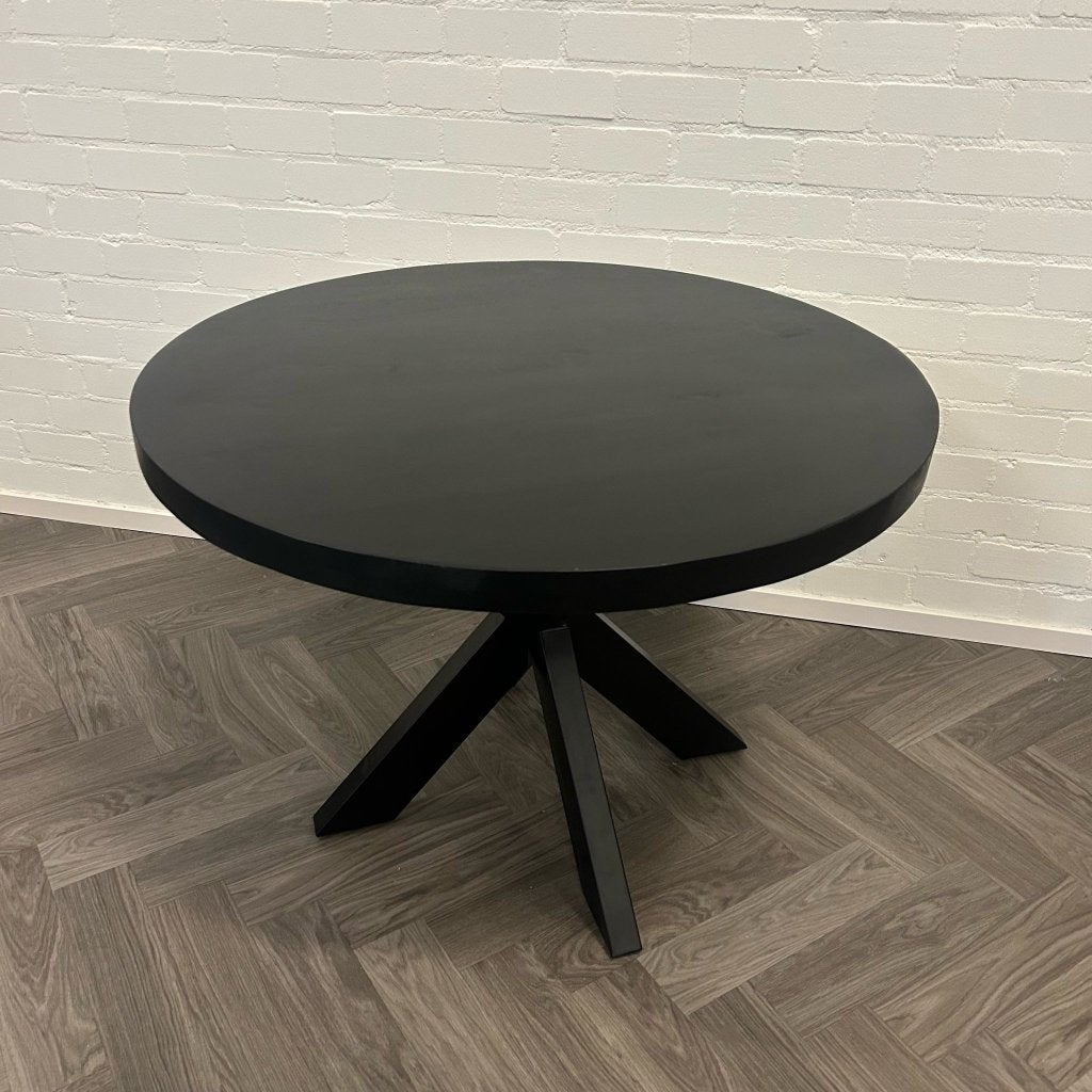 Mangohouten Ronde Zwarte Eettafel 110cm, Overige houtsoorten, Rond, Ophalen of Verzenden, Zo goed als nieuw