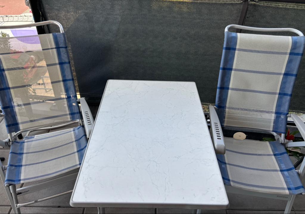 Dukdalf campingtafel en 2 stoelen, Caravans en Kamperen, Kampeermeubelen, Ophalen, Gebruikt, Campingstoel