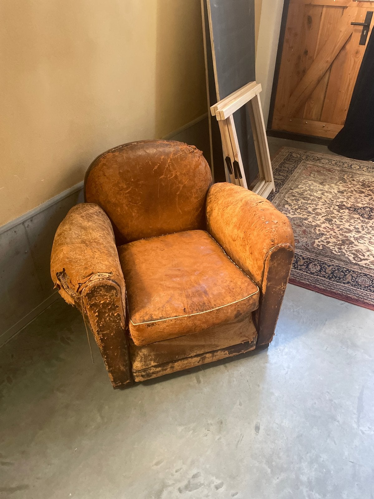 1 Vintage Leren Fauteuil gratis; 2e niet!, Antiek en Kunst, Ophalen of Verzenden