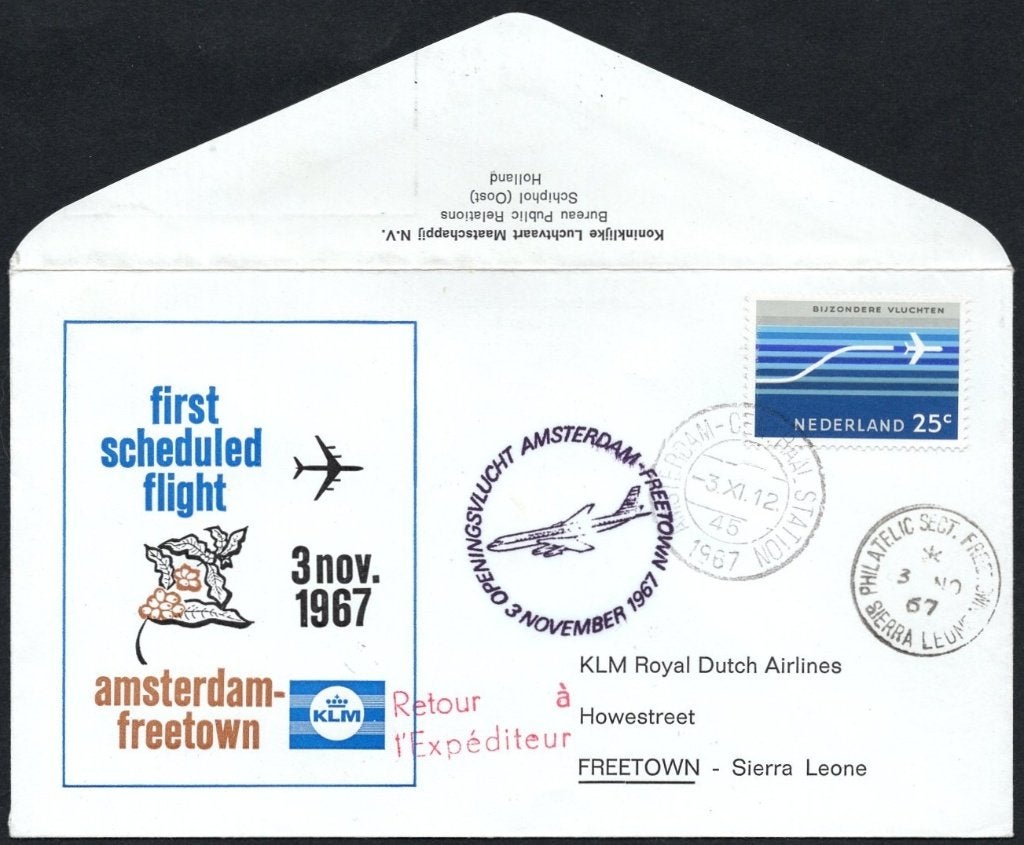 1e KLM vlucht Freetown Sierra Leone 1967, Verzenden, Envelop