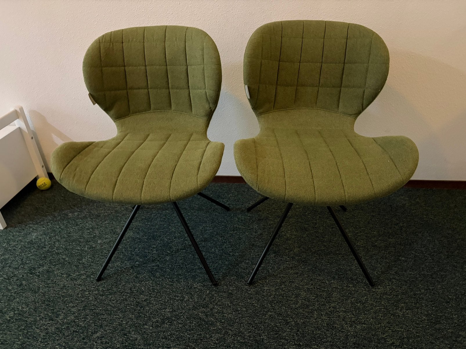 Twee groene stoffen Zuiver OMG stoeltjes, Huis en Inrichting, Stoelen, Ophalen, Gebruikt, Twee, Overige kleuren