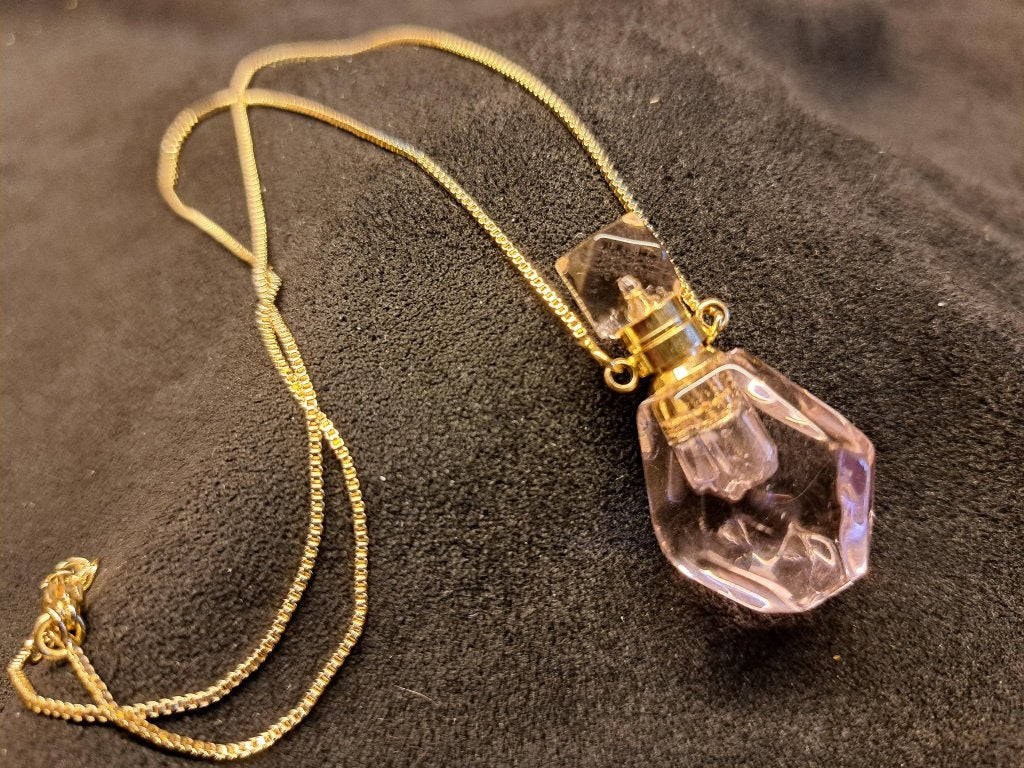 **sale**  Parfumflesje van rozekwarts met kettinkje, Sieraden, Tassen en Uiterlijk, Verzenden, Nieuw, Steen of Mineraal, Roze
