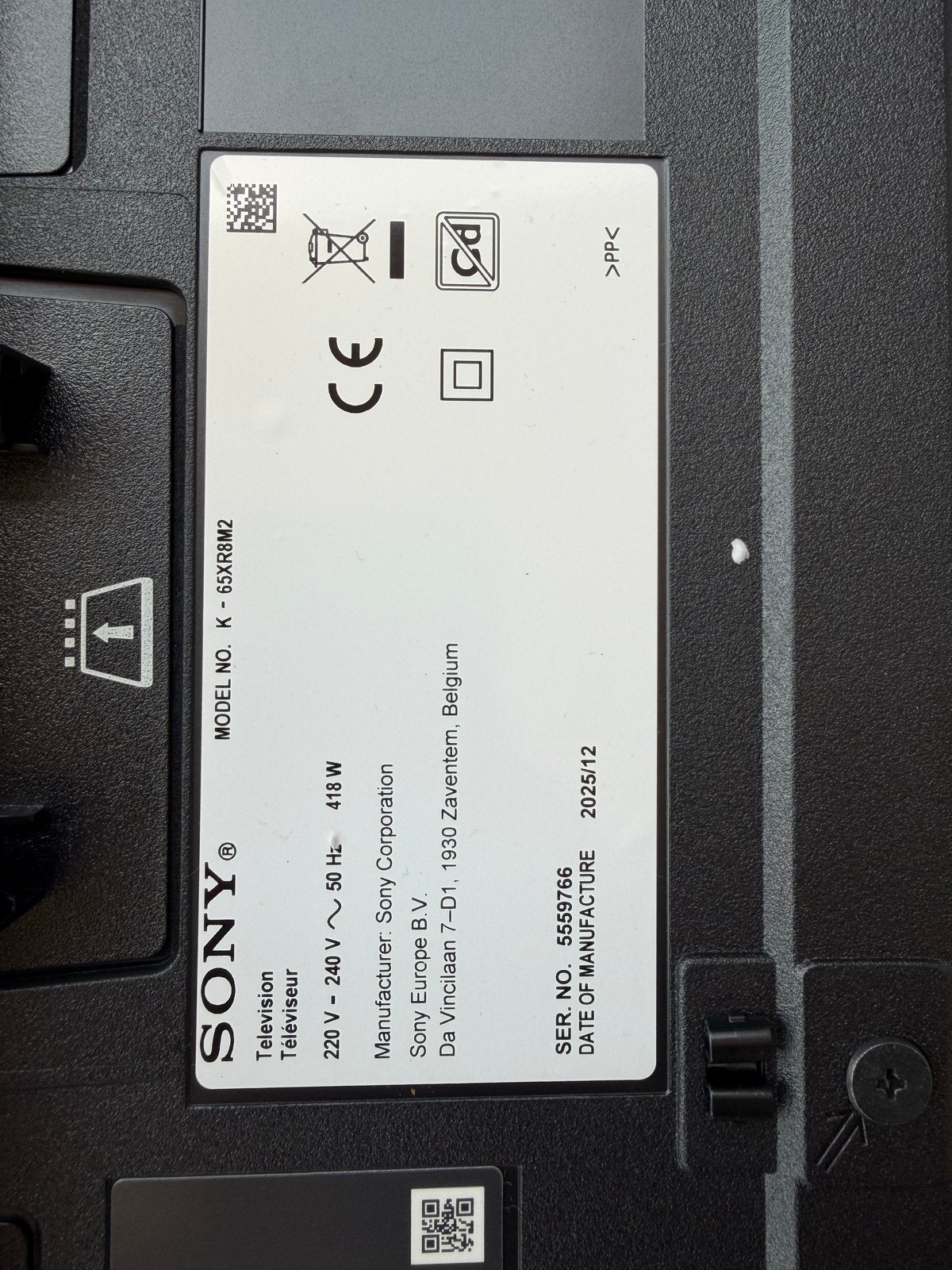 Sony BRAVIA 8 II K-65XR8M2 65" QD-OLED TV - Defect scherm, Ophalen, OLED, 100 Hz, 4k (UHD)