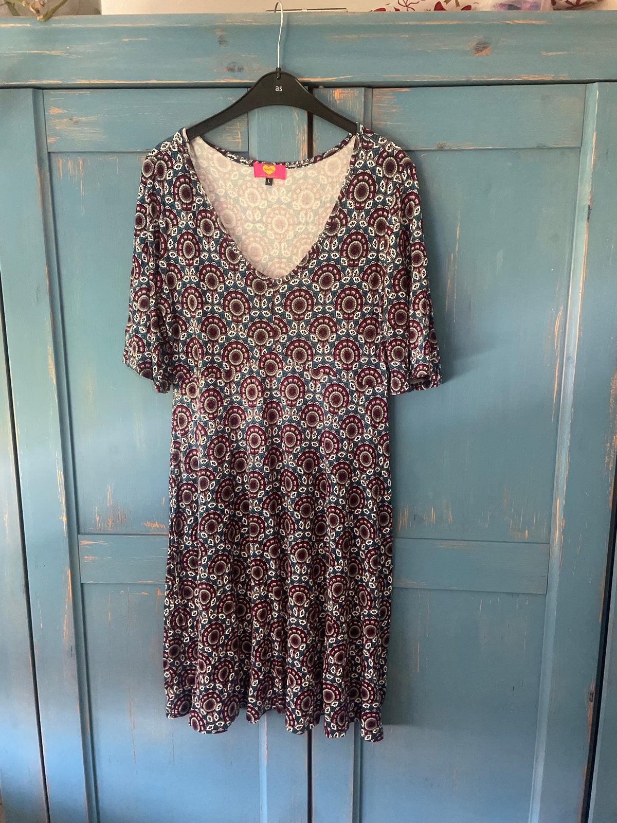 Tantilly jurk met bloemenprint, maat L, Blauw, Maat 42/44 (L), Ophalen of Verzenden, Zo goed als nieuw
