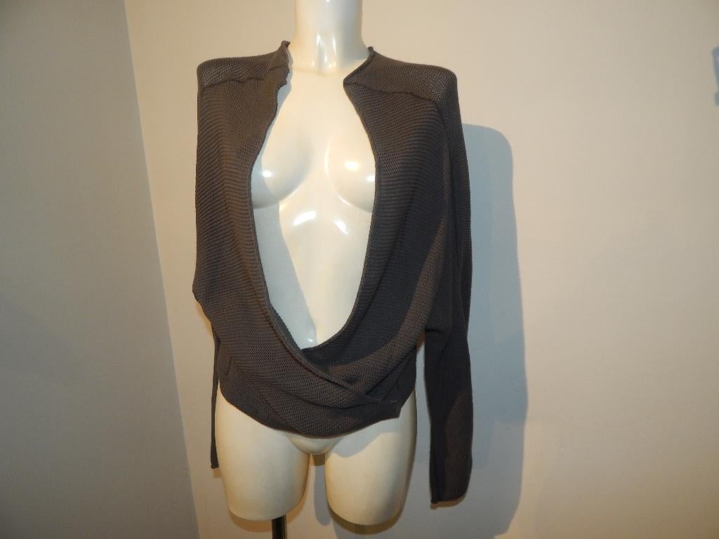 Annette Gortz donker groen kaki vest breisel overslag M