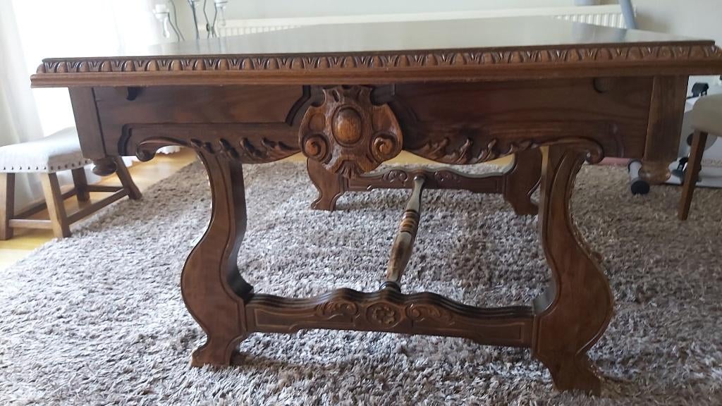 Vintage Breughel tafel met 6 Goblin stoelen, Antiek en Kunst, Antiek | Meubels | Tafels, Ophalen