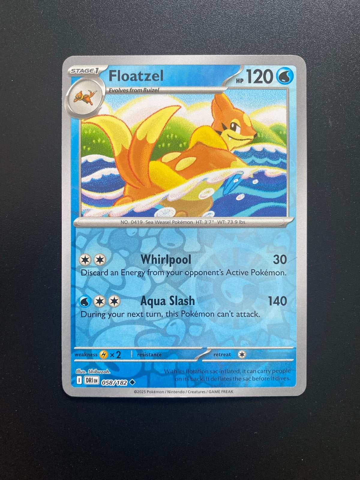 Floatzel 058/182 Reverse Holo Destined Rivals, Ophalen of Verzenden, Zo goed als nieuw, Losse kaart, Foil