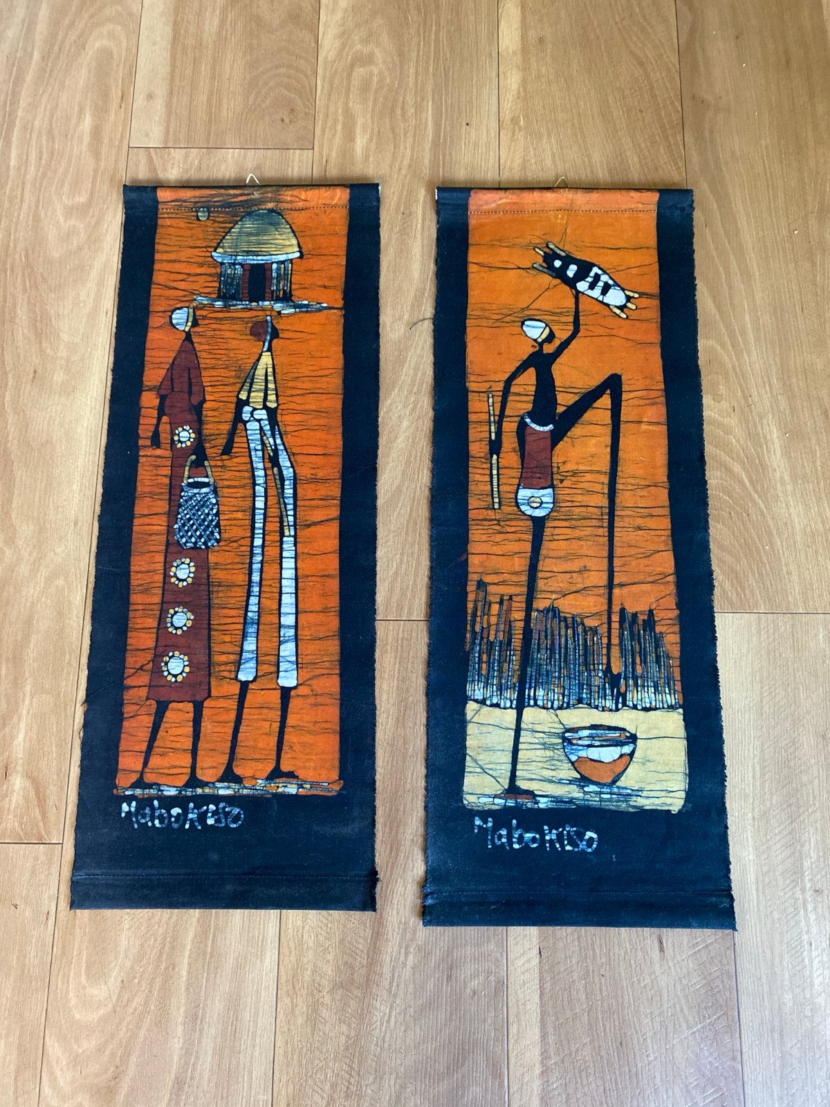 Set van 2 Afrikaanse gebatikte doeken- Handgemaakt, Wanddecoratie, Textiel, Afrika, Handgemaakt