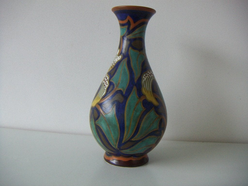Zuid Holland Gouda plateel keramiek vaas jr1927. Dec. Flower, Antiek en Kunst, Ophalen of Verzenden