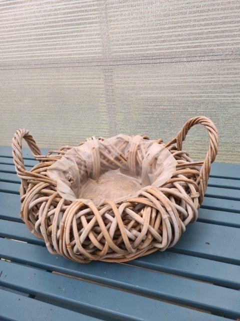 Plantenmand grof gevlochten, Met handvatten, Mand, Rond, Nieuw