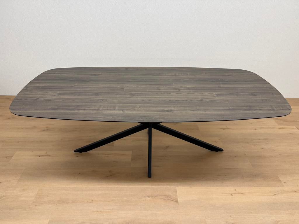 Deens ovale eettafel HPL 220x100 Eiken - Direct Leverbaar, 100 tot 150 cm, 200 cm of meer, Ophalen of Verzenden, Zo goed als nieuw