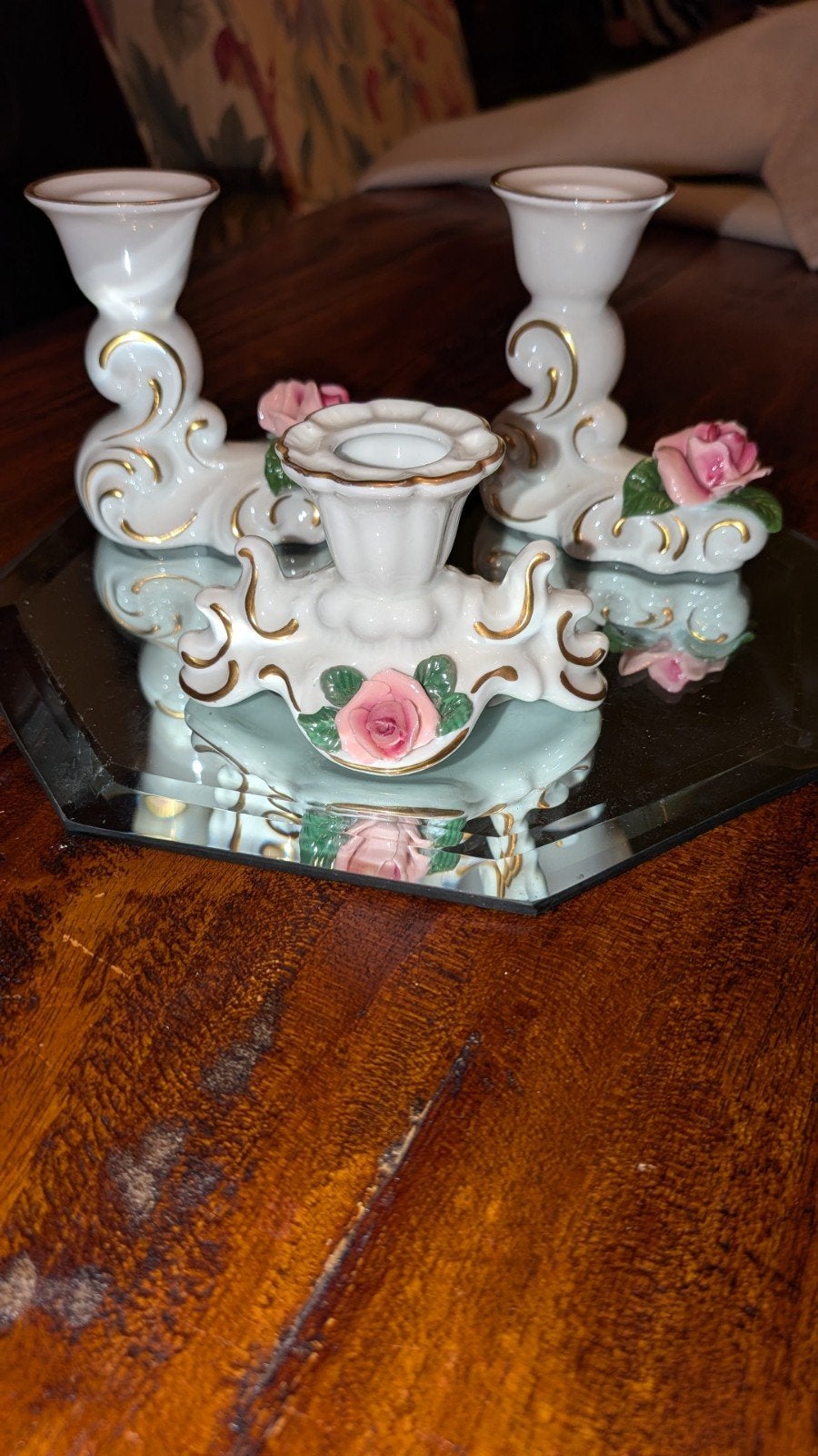 Vintage Dresden Porselein Kandelaar Set - Sandizell, Ophalen of Verzenden