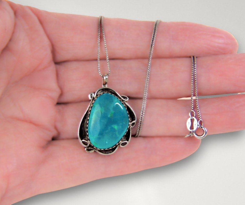Prachtige zilveren NAVAJO turquoise hanger met ketting!