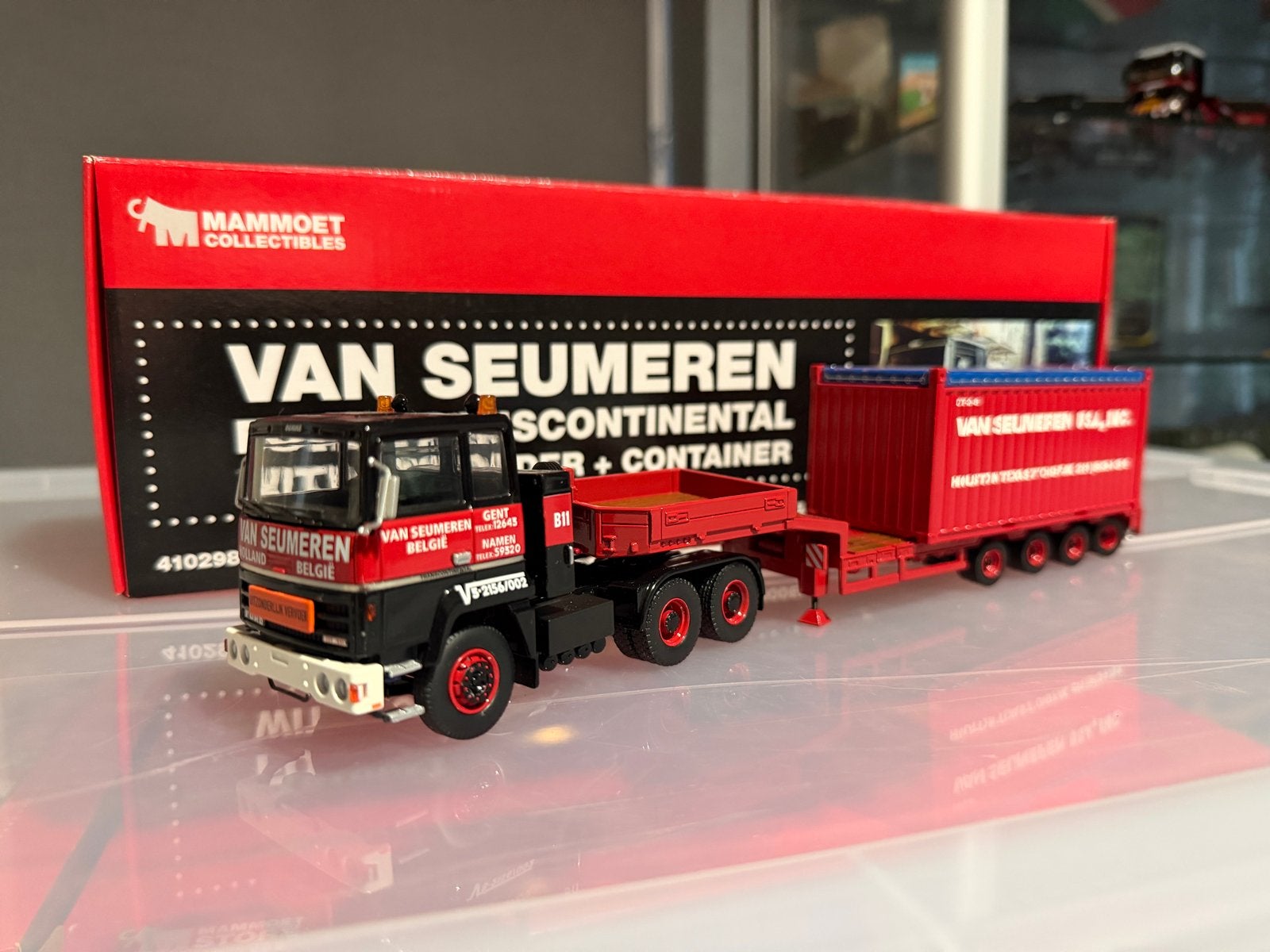 Tekno Ford Transcontinental van Seumeren/Mammoet + container, Hobby en Vrije tijd, Ophalen of Verzenden, Zo goed als nieuw, Overige merken