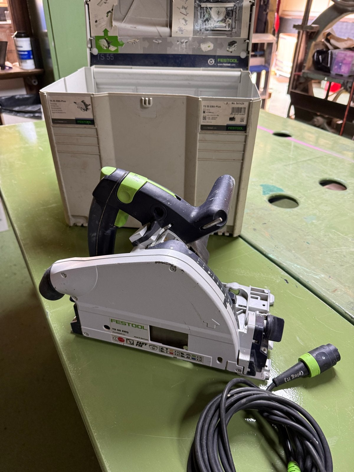 Festool TS 55 EBQ Plus invalzaag met systainer, Ophalen, Gebruikt, Invalzaag, 30 tot 70 mm