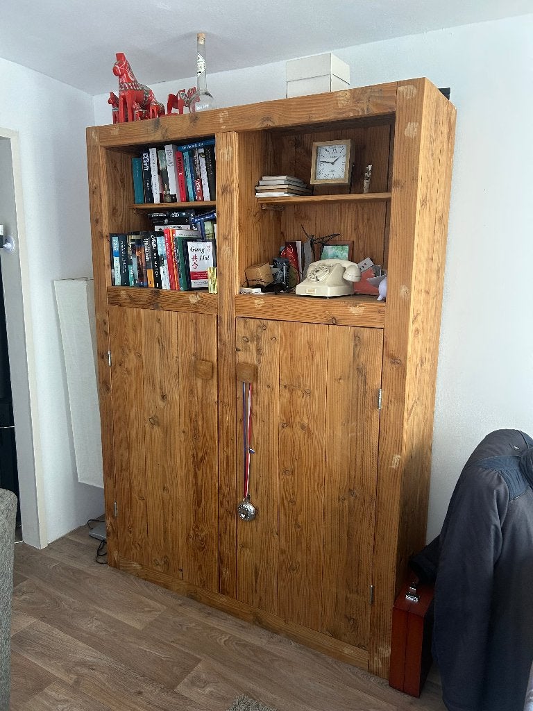Boekenkast met deuren douglas hout, Ophalen, Met deur(en), 100 tot 150 cm, 150 tot 200 cm
