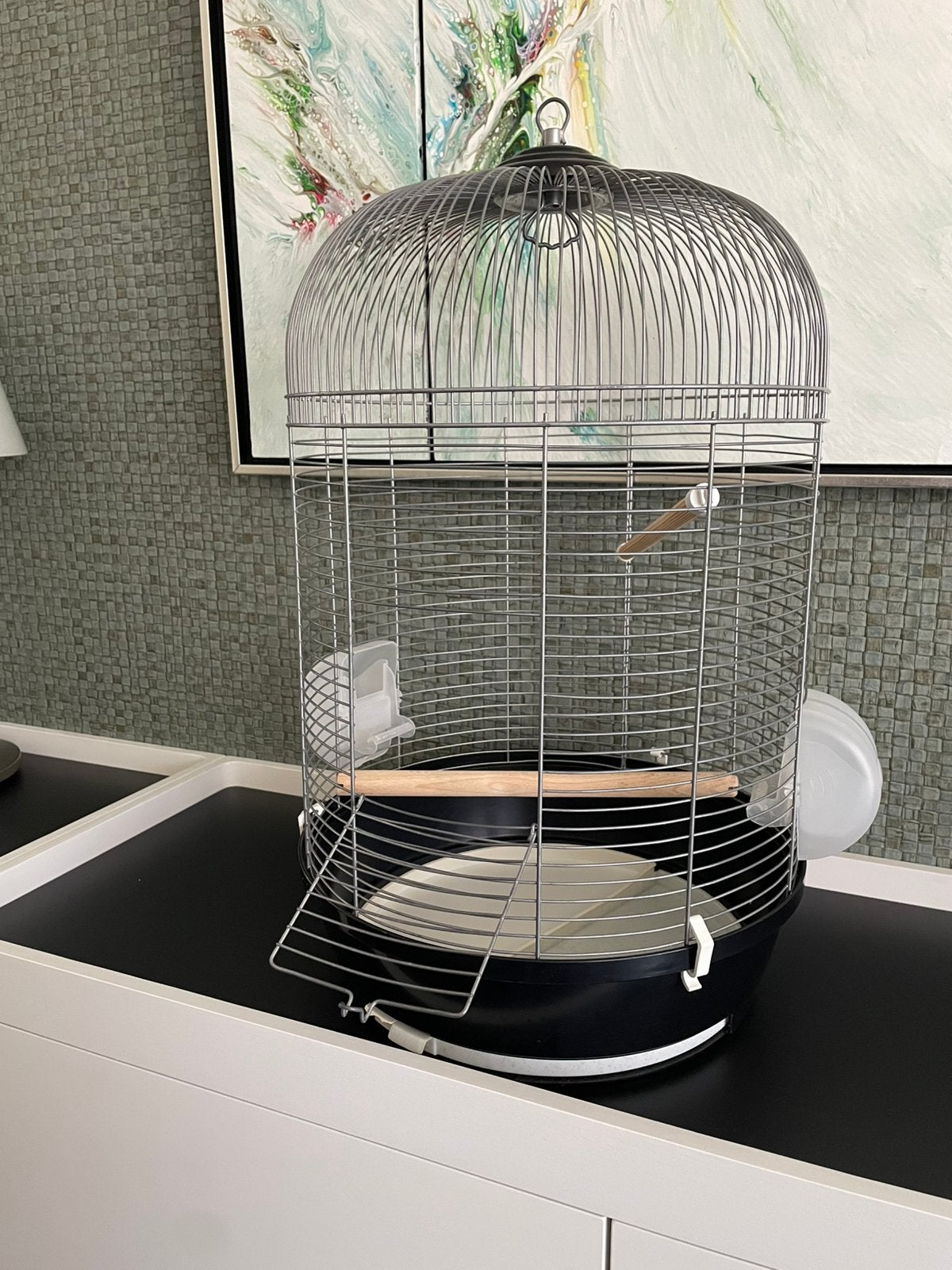 Vogelkooi Flamingo zilver kleur €60, Ophalen, Gebruikt, Metaal, Vogelkooi