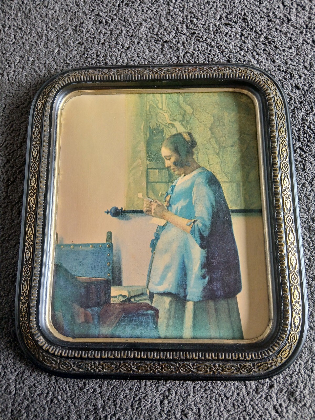 Reproductie van 'Lezende vrouw in het blauw' van Vermeer, Antiek en Kunst, Ophalen of Verzenden