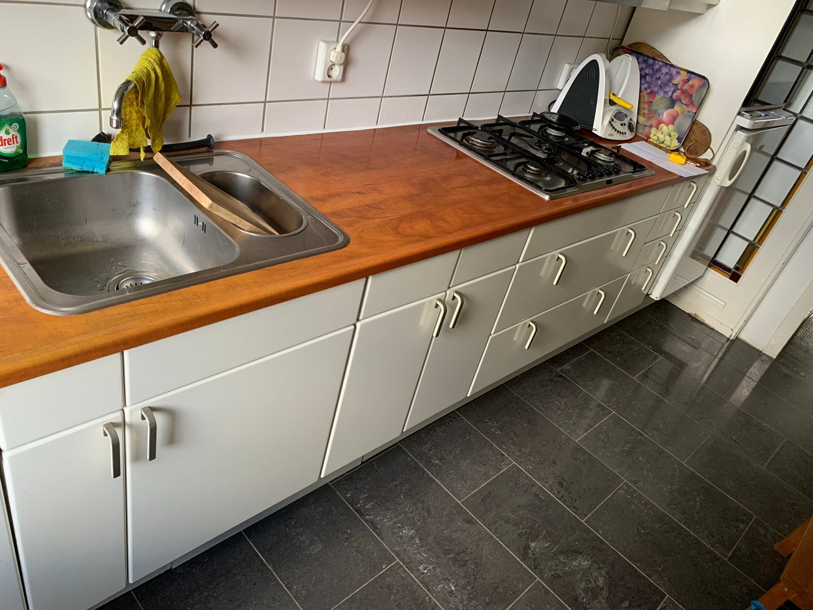 Poggenpohl keuken met AEG vaatwasser en gaskookplaat, Ophalen, Gebruikt, Wit, Enkelwandige keuken