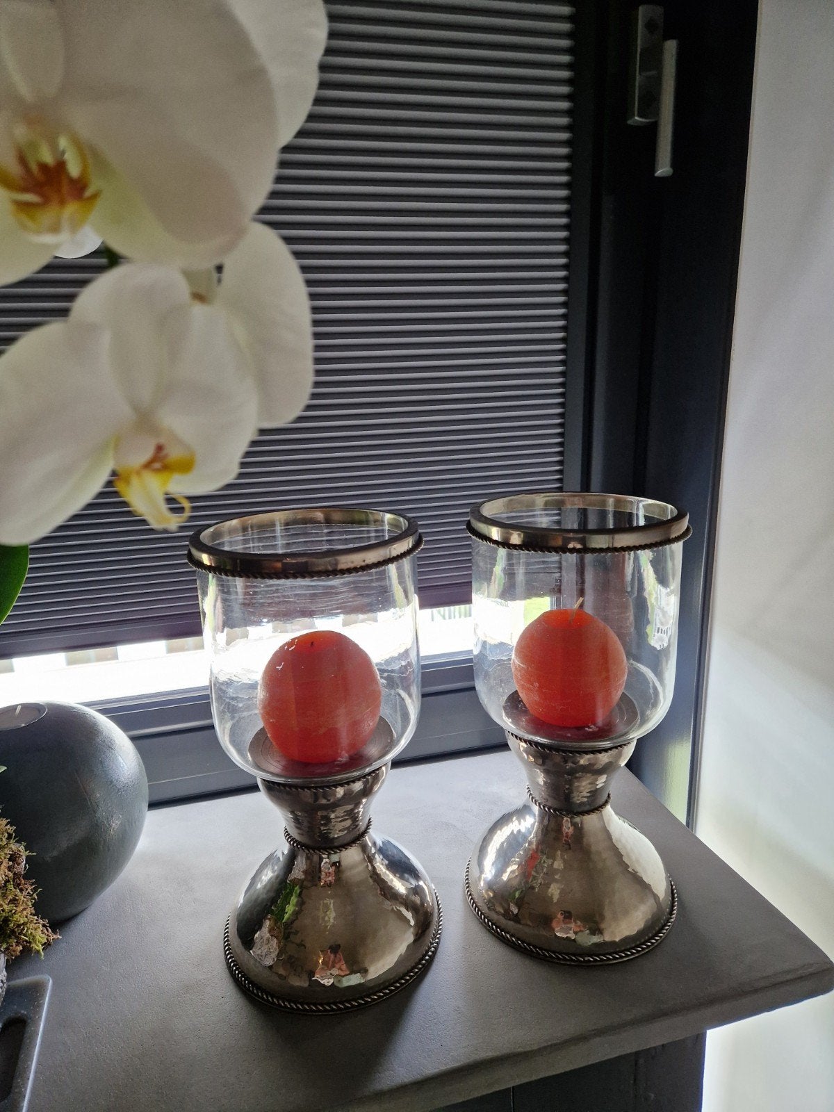 Set kandelaars/windlichten, verzilverd en glas, Ophalen of Verzenden, Zilver, Glas, Zo goed als nieuw