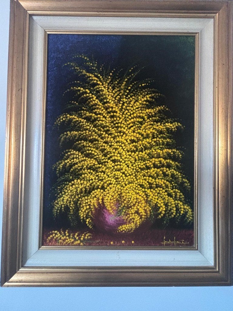 Gian Piero Gualco – MIMOSA – 50 x 70 – 1987, Doek, Origineel werk, Impressionistisch, Olieverf