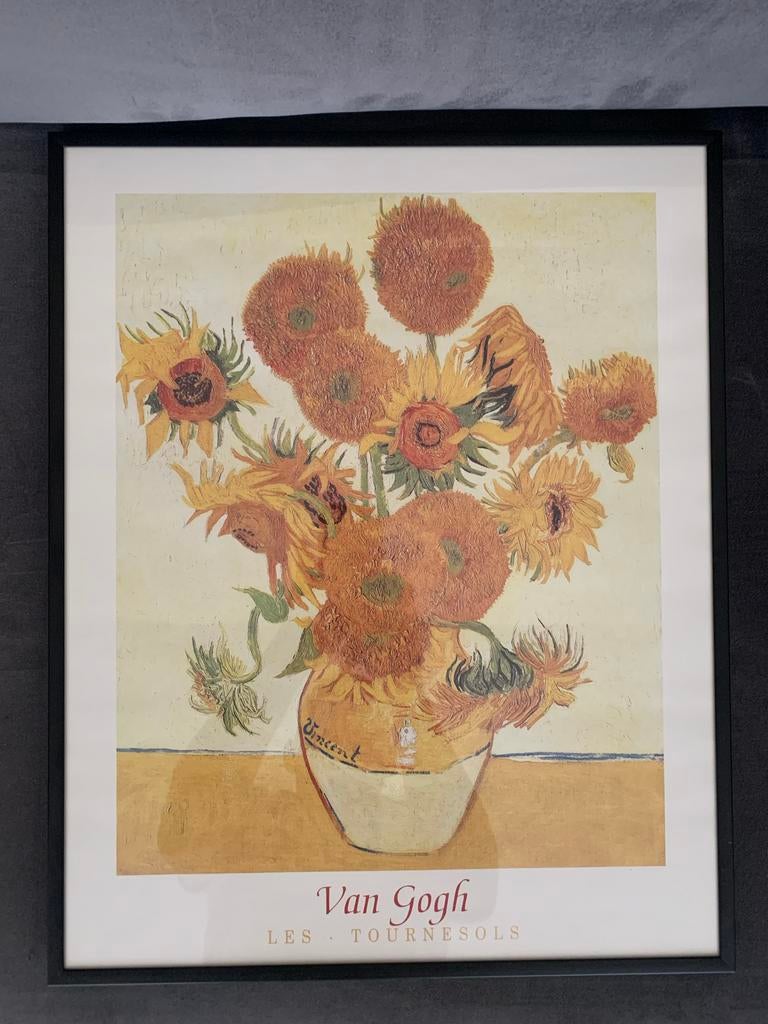 Poster Zonnebloemen Vincent van Gogh in lijst 50x40 cm, Rechthoekig Staand, Met lijst, Ophalen of Verzenden, Zo goed als nieuw