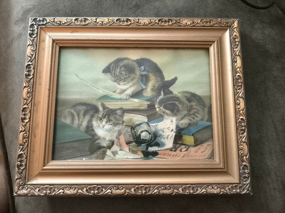 set van 2 antieke Vintage Prenten "Kittens 'Charles H. Blair, Ophalen of Verzenden