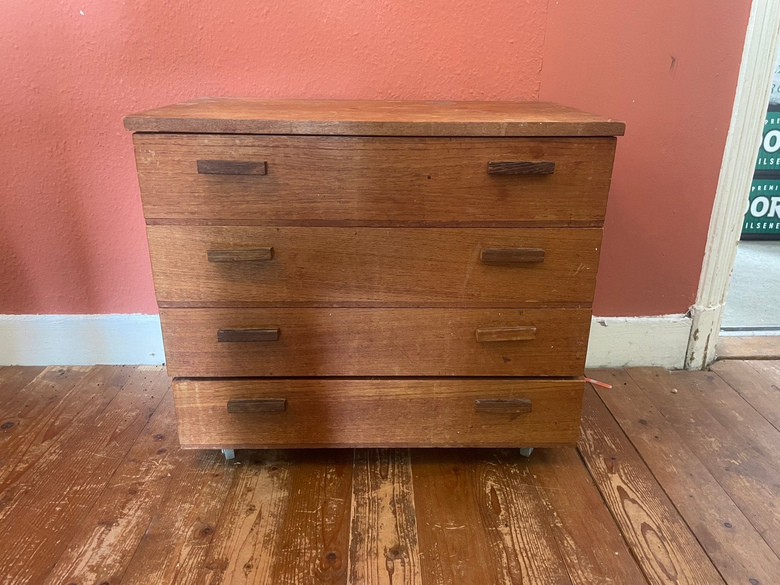 Leuk Vintage Deens Design Teak Kastje, Ophalen, Teakhout, 50 tot 100 cm, Zo goed als nieuw